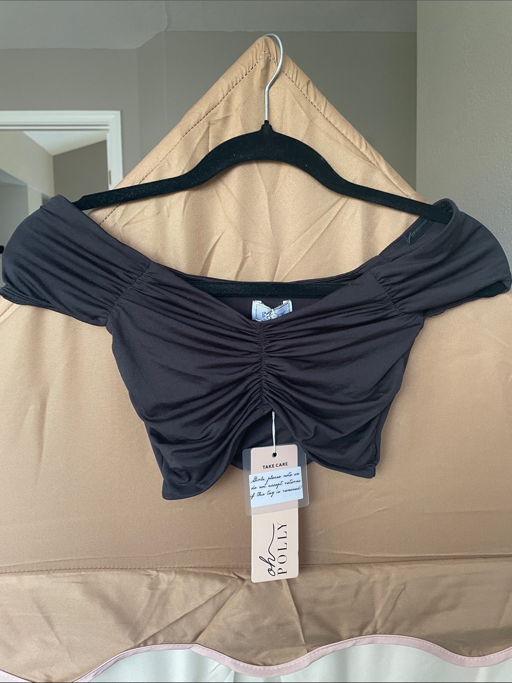 Oh Polly Black Ruched Off-Shoulder Crop Top